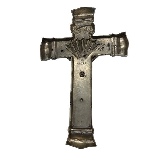 Vintage Elgin 80 Wall Crucifix INRI Jesus Cross Metal Religious Decor - Picture 2 of 6